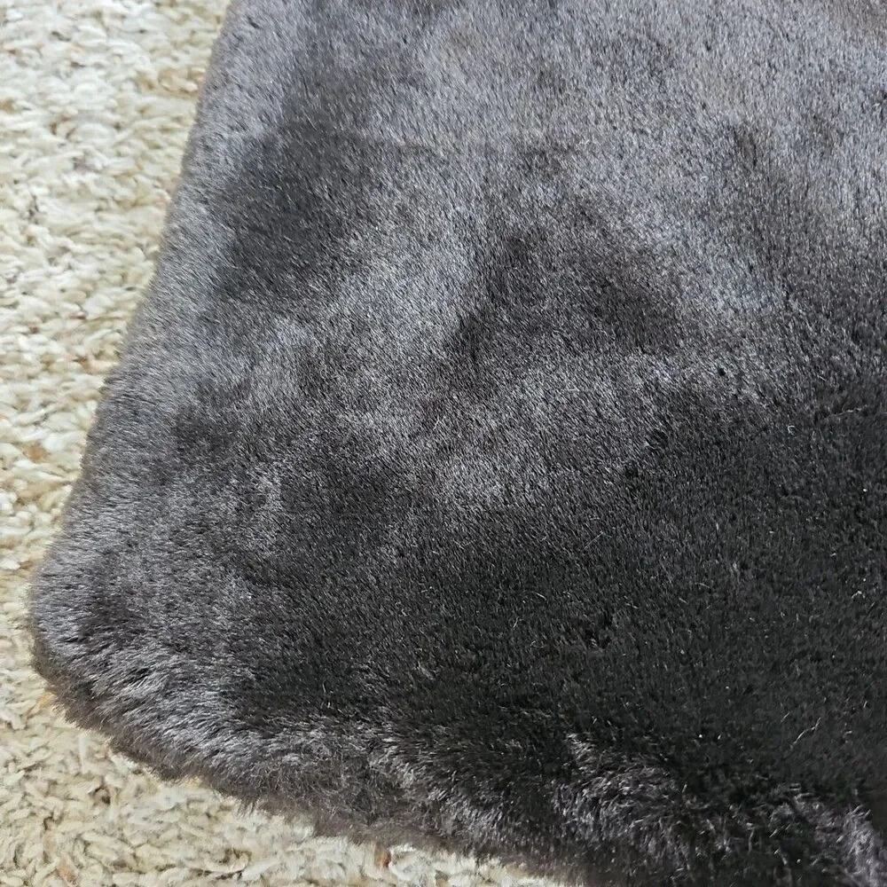 Vintage Pottery Barn Faux Fur Pillow Cover Black Brown Espresso Lux Goth Glam